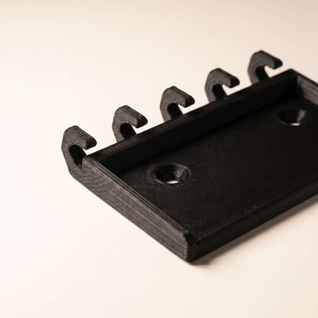 Close-up of LidLoft hooks and screw mounting holes