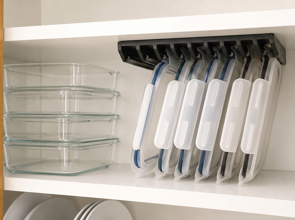 LidLoft black hanger in a cabinet, side angle